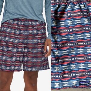 Patagonia NEW Men's Baggies Longs Shorts 7”In Coast Highway Multi Sumac Red XL